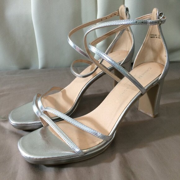 NEW Chinese Laundry Silver Sandals Strappy Heels Ankle Teri Size 8 ½ - Picture 7 of 7